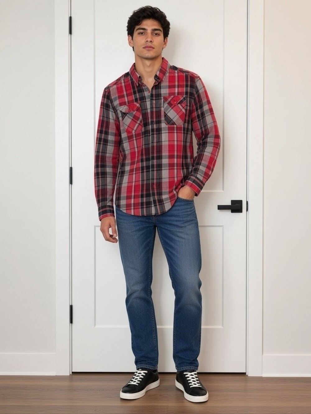 ecko unltd Red And Grey Plaid Button-Up Shirt - SZ L